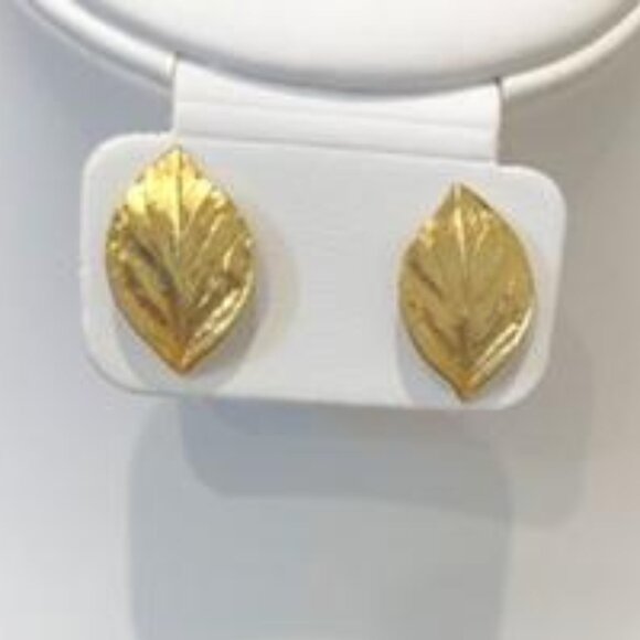 Gold Tone Leaf Stud Earrings Pre-Owned. - Picture 1 of 13